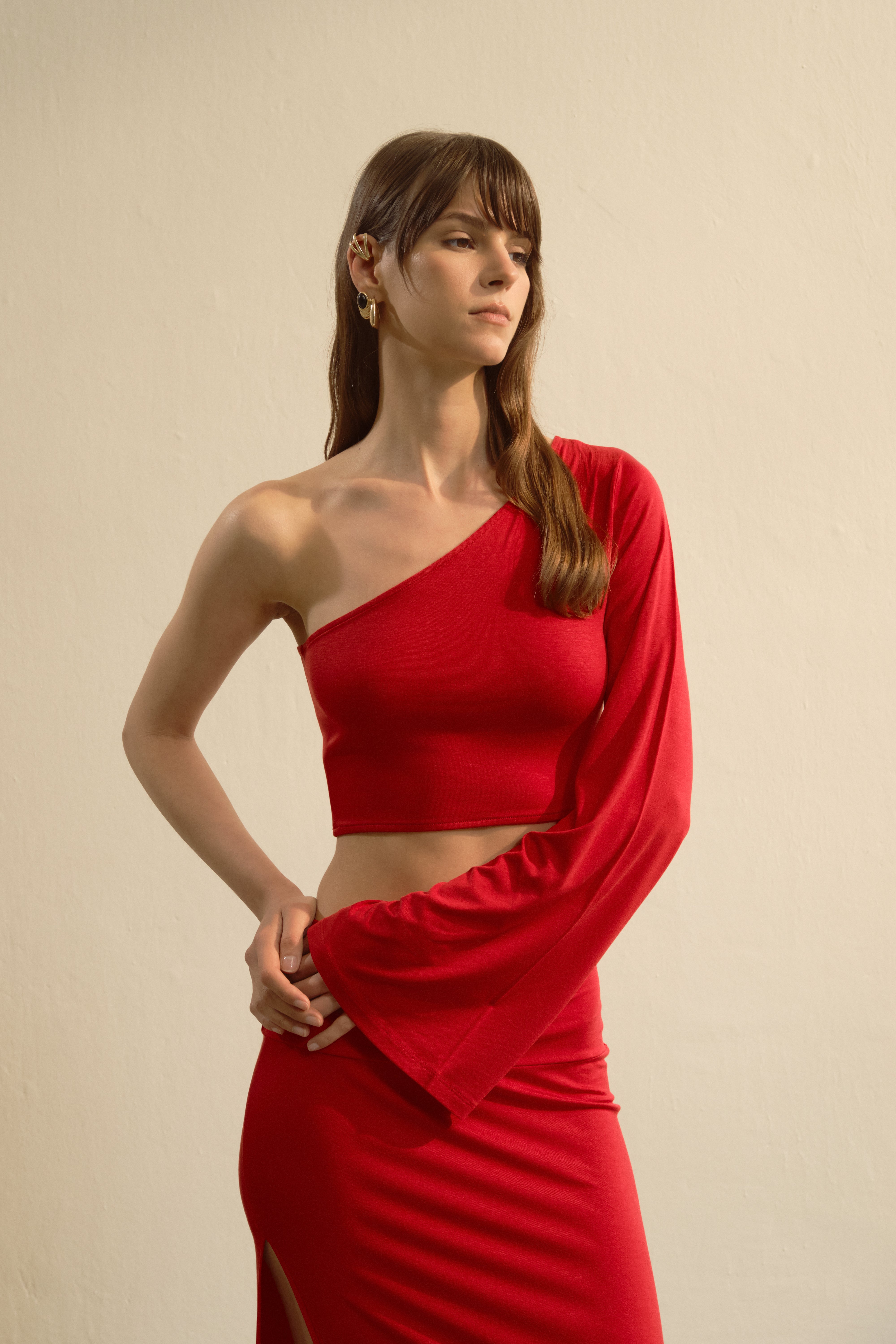 Elya Tek Kollu Crop Top